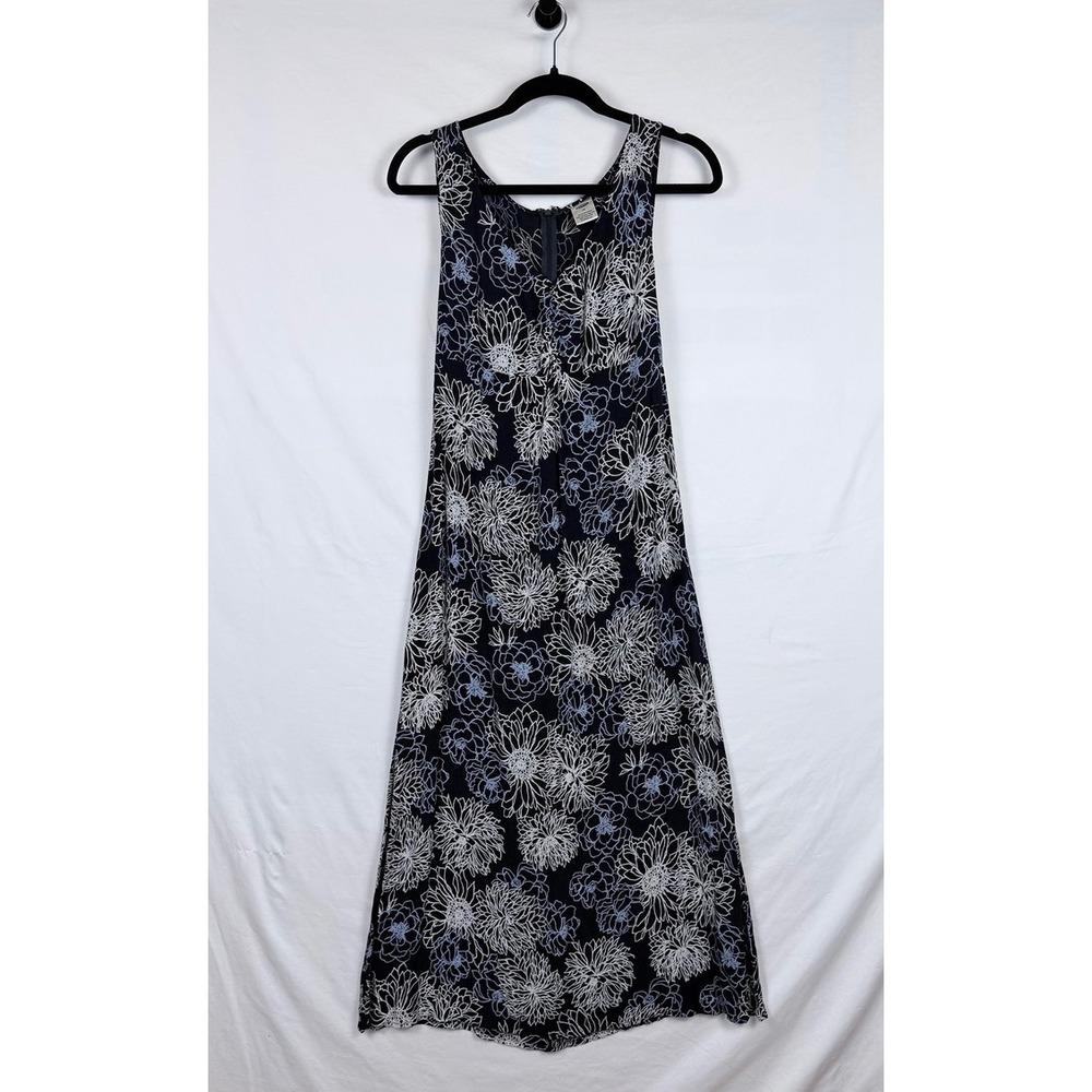 Old Navy Y2K Floral Maxi Dress 14 Blue Sleeveless Tie Back Dark Fairy Feminine - Picture 2 of 10